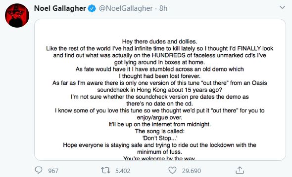 Noel Gallagher Don't Stop Twitter