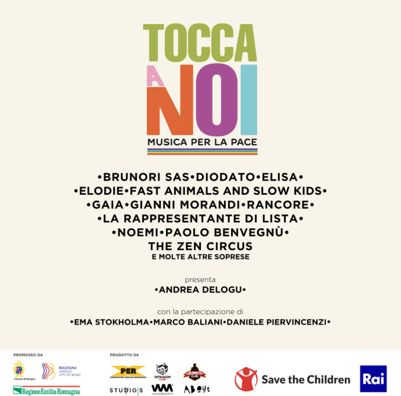 “TOCCA A NOI – Musica per la pace” a Bologna il 5 aprile, concertone per aiutare i bambini della Ucraina