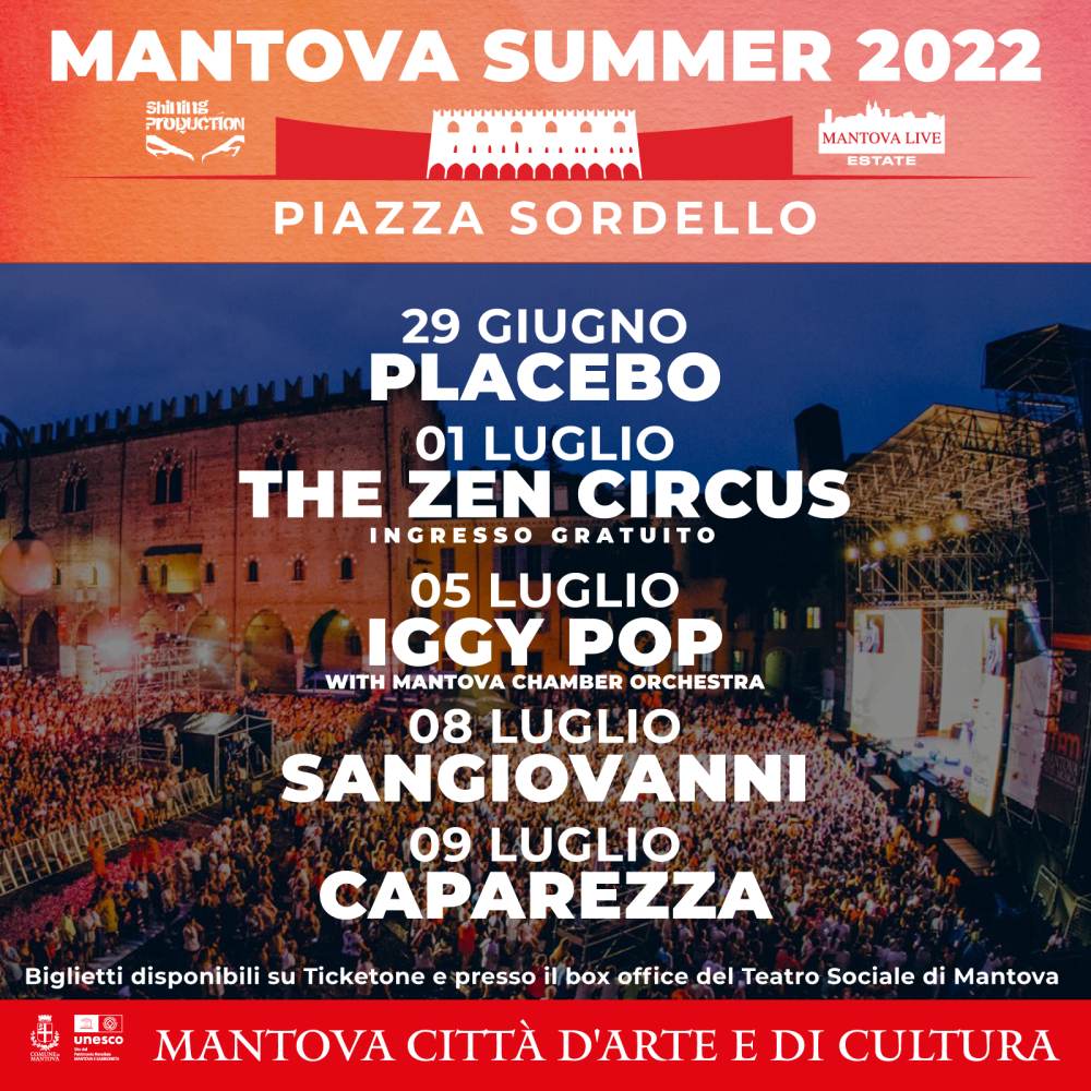 Parte oggi Mantova Live Estate: ospiti i Placebo, il 5 luglio arriva Iggy Pop